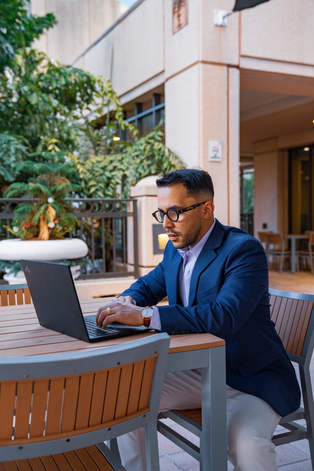 Javier Sanchez, CPA, founder of Accountilytics, working on a laptop in Pembroke Pines, Florida